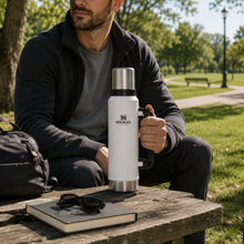 Stanley Classic 1.4L Vacuum Insulated Flask & Travel Thermos with Handle and Cup Lid – White