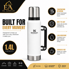 Stanley Classic 1.4L Vacuum Insulated Flask & Travel Thermos with Handle and Cup Lid – White