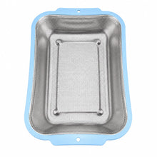 Rectangular Stainless Steel Kitchen Strainer with Fine Mesh and Blue Handles, 17 x 13 x 2.75 Inches