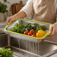 Rectangular Stainless Steel Fine Mesh Kitchen Strainer – Light Green, 17 Inch