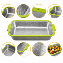 Rectangular Stainless Steel Fine Mesh Kitchen Strainer – Light Green, 17 Inch
