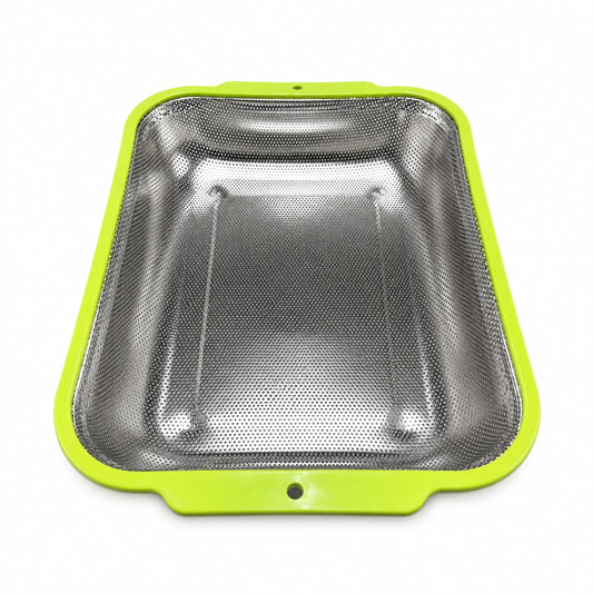 Rectangular Stainless Steel Fine Mesh Kitchen Strainer – Light Green, 17 Inch