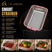 XL Rectangular Stainless Steel Kitchen Strainer with Pink Rim & Side Grips – Fine Perforated Colander