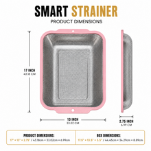 XL Rectangular Stainless Steel Kitchen Strainer with Pink Rim & Side Grips – Fine Perforated Colander