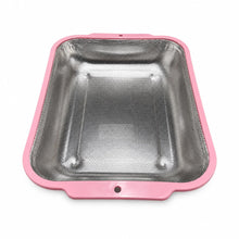 XL Rectangular Stainless Steel Kitchen Strainer with Pink Rim & Side Grips – Fine Perforated Colander