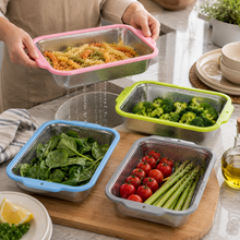4-Piece Rectangular Stainless Steel Kitchen Strainer Set with Color-Coated Handles – Fine Mesh Colanders