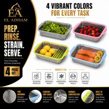 4-Piece Rectangular Stainless Steel Kitchen Strainer Set with Color-Coated Handles – Fine Mesh Colanders