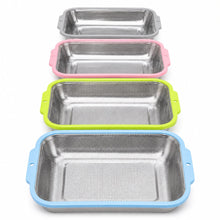 4-Piece Rectangular Stainless Steel Kitchen Strainer Set with Color-Coated Handles – Fine Mesh Colanders