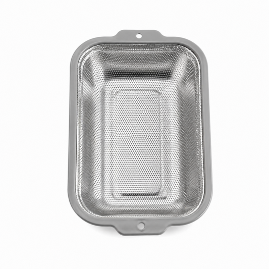 Rectangular Stainless Steel Strainer with Gray Handles, 13.25 Inch