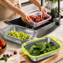3-Piece Stainless Steel Rectangular Mesh Strainer Set with Color-Coated Handles – Medium Nesting Kitchen Colanders