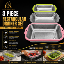 3-Piece Stainless Steel Rectangular Mesh Strainer Set with Color-Coated Handles – Medium Nesting Kitchen Colanders