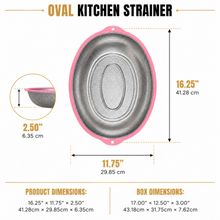 Stainless Steel Oval Mesh Strainer with Pink Handles – Large Kitchen Colander for Washing, Draining & Rinsing