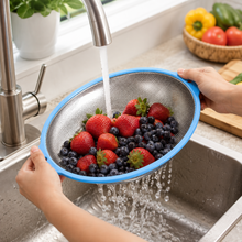 15-Inch Stainless Steel Oval Mesh Strainer – Blue