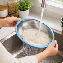 15-Inch Stainless Steel Oval Mesh Strainer – Blue