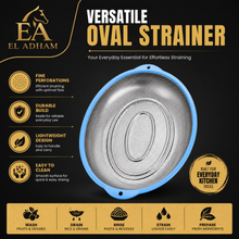 15-Inch Stainless Steel Oval Mesh Strainer – Blue