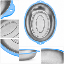 15-Inch Stainless Steel Oval Mesh Strainer – Blue