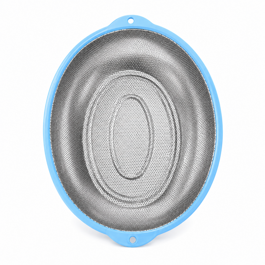 15-Inch Stainless Steel Oval Mesh Strainer – Blue