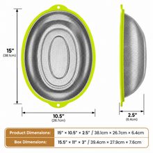 Large Stainless Steel Oval Mesh Strainer with Green Handles – Kitchen Colander for Washing, Draining & Rinsing