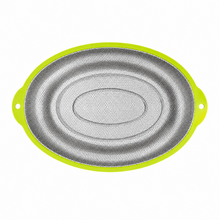 Large Stainless Steel Oval Mesh Strainer with Green Handles – Kitchen Colander for Washing, Draining & Rinsing