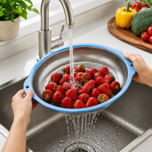 14-Inch Stainless Steel Oval Mesh Strainer – Blue