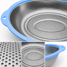 14-Inch Stainless Steel Oval Mesh Strainer – Blue