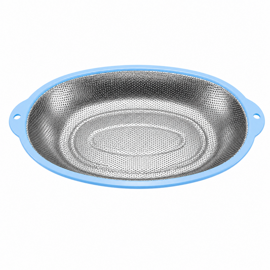 14-Inch Stainless Steel Oval Mesh Strainer – Blue