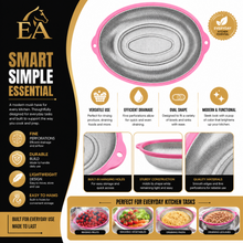 Medium Stainless Steel Oval Mesh Strainer with Pink Handles – Kitchen Colander for Washing, Draining & Rinsing