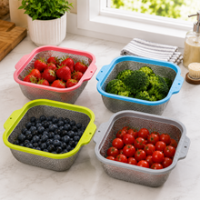 4-Piece XL Stainless Steel Square Mesh Strainer Set with Color-Coated Handles – Large Kitchen Colanders