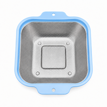 Stainless Steel Square Mesh Strainer with Blue Handles – Kitchen Colander for Washing, Draining & Rinsing