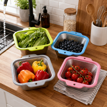 4-Piece Stainless Steel Square Mesh Strainer Set with Color-Coated Handles, 10.75 x 9.25 in