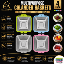 4-Piece Stainless Steel Square Mesh Strainer Set with Color-Coated Handles, 10.75 x 9.25 in