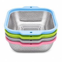 4-Piece Stainless Steel Square Mesh Strainer Set with Color-Coated Handles, 10.75 x 9.25 in