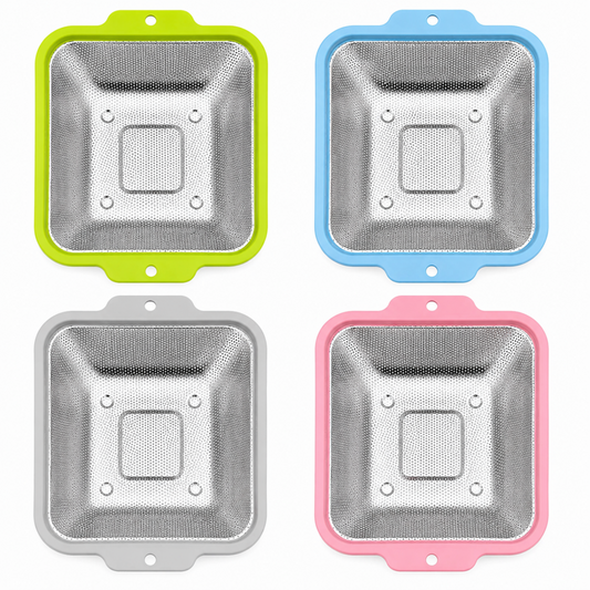 4-Piece Stainless Steel Square Mesh Strainer Set with Color-Coated Handles, 10.75 x 9.25 in