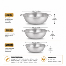 3-Piece Stainless Steel Round Colander Set with Dual Handles – Medium, Large & XL Kitchen Strainers