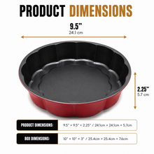 Round Fluted Cake Pan, Red Exterior & Black Interior, 9.5 Inch