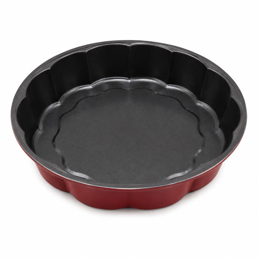 11-Inch Scalloped Round Cake Pan – Red & Black