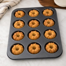 12-Cavity Floral Muffin & Cupcake Pan – Black