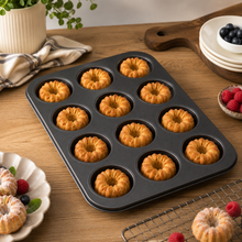 12-Cavity Floral Muffin & Cupcake Pan – Black