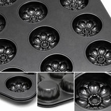 12-Cavity Floral Muffin & Cupcake Pan – Black
