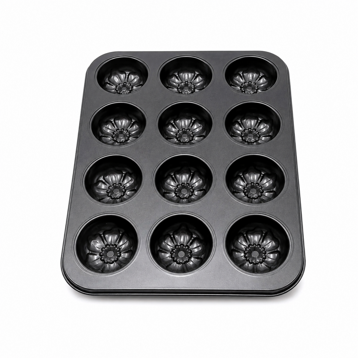 12-Cavity Floral Muffin & Cupcake Pan – Black