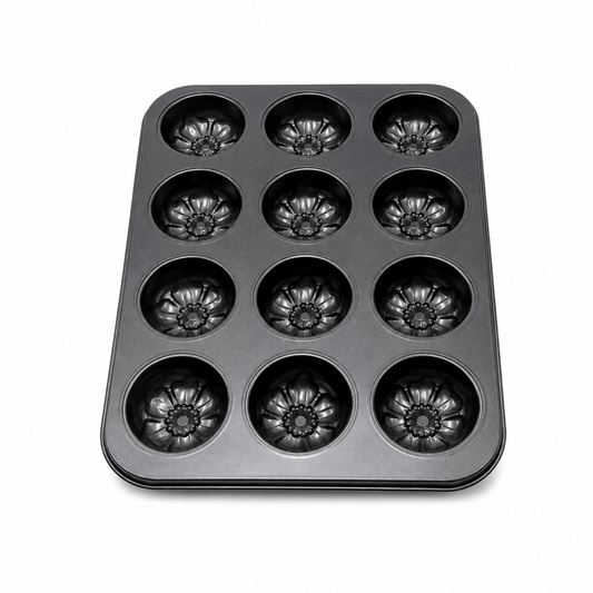 12-Cavity Floral Muffin & Cupcake Pan – Black