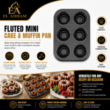 6-Cavity Fluted Mini Cake & Muffin Pan – Black