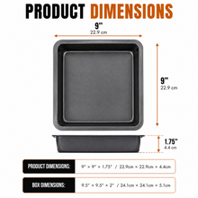 Square Cake & Baking Pan – 9 x 9 x 1.75 Inch Deep Baking Tray, Black