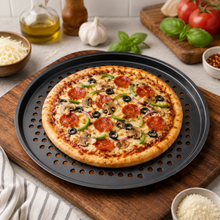 Round Perforated Pizza Baking Pan, Black, 12.5 Inch