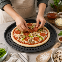 Round Perforated Pizza Baking Pan, Black, 12.5 Inch