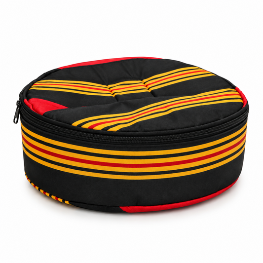 Extra Large Rattan Bread Storage Keeper with 100% Cotton Zippered Fabric Lid – Black, Red & Gold, 17"