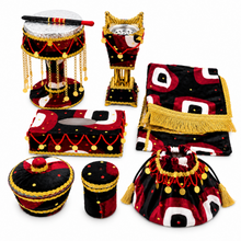 7-Piece Traditional San’ani Hookah Accessories & Décor Set – Red, Black & Gold Yemeni-Style Collection