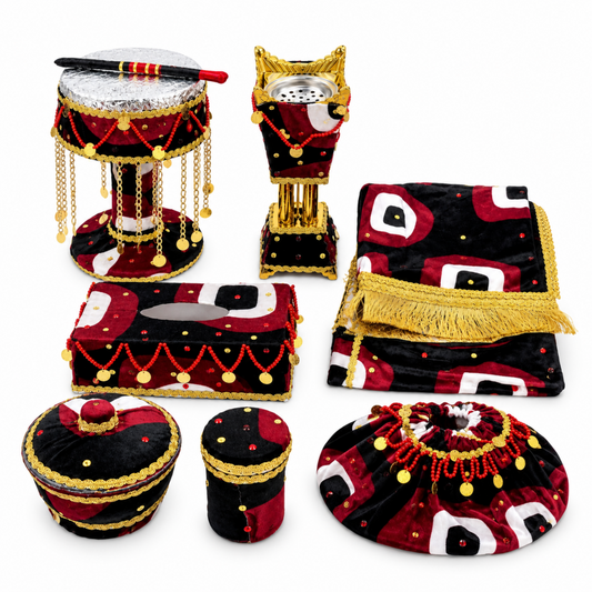 7-Piece Traditional San’ani Hookah Accessories & Décor Set – Red, Black & Gold Yemeni-Style Collection