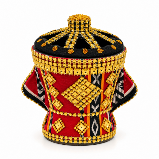 Traditional Clay Charcoal Holder with Red, Black & Gold Decorative Design – 6.5-Inch