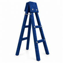 Triangular Wooden Incense Stand with Blue Fabric Wrap & Decorative Accents, 39" x 16.5" x 2"